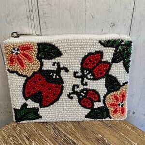 Beaded  Red Coin Purse Wallet Lady Bug Gift Travel Pouch New FAST SHIP